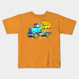 T-shirt with a picture of a full truck decorated with pumpkins for Halloween Kids T-Shirt